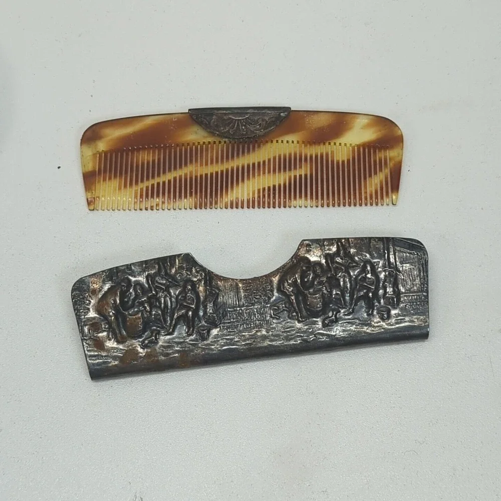 Hans Jenson Design Tortoise Shell Patterned Comb And Mirror Silver Plated Set‎